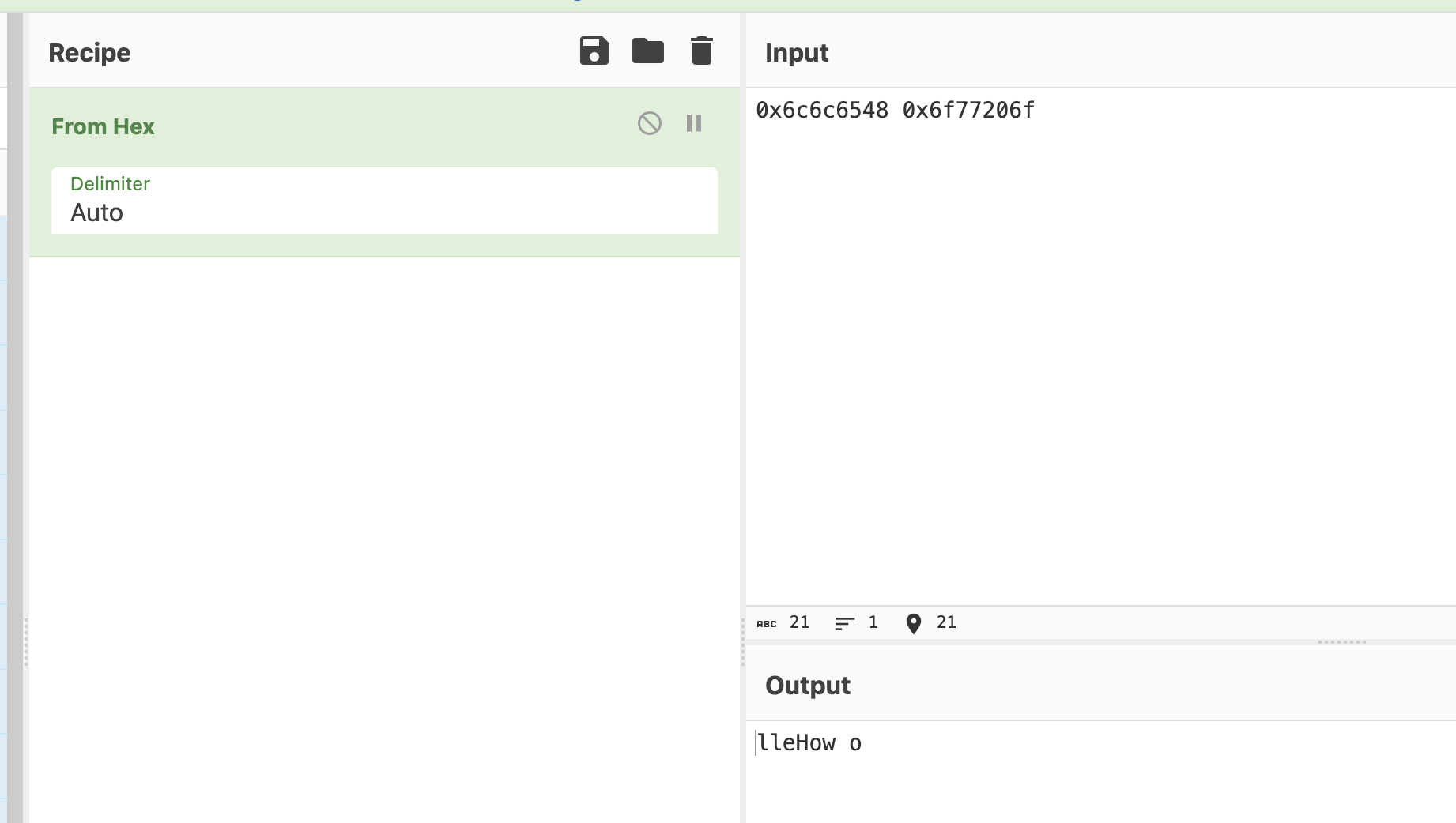 cyberchef with From hex