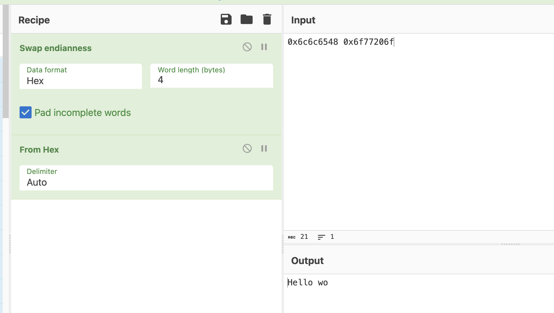 cyberchef with Swap endian